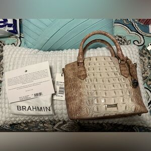 Brahmin Brown and Cream Crocodile Embossed Satchel